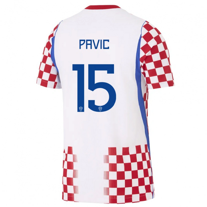 Danxen Niño Camiseta Croacia Branko Pavic #15 Blanco Rojo Azul 1ª Equipación 26-28 La Camisa