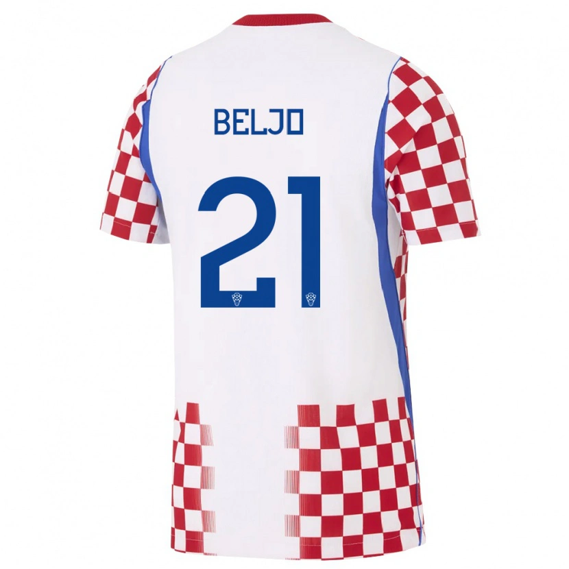 Danxen Niño Camiseta Croacia Dion Beljo #21 Blanco Rojo Azul 1ª Equipación 26-28 La Camisa