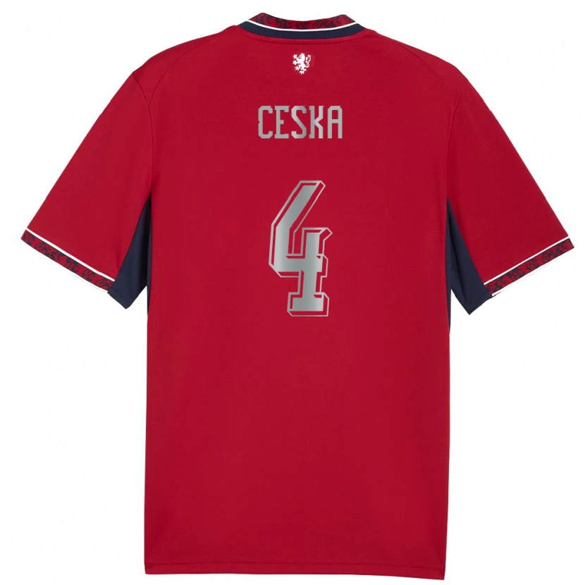 Danxen Niño Camiseta Chequia Bohumir Ceska #4 Rojo Blanco Marino 1ª Equipación 26-28 La Camisa