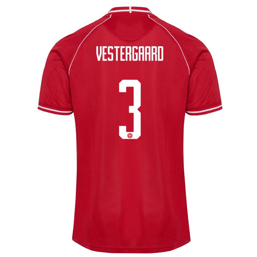 Danxen Niño Camiseta Dinamarca Jannik Vestergaard #3 Rojo Blanco 1ª Equipación 26-28 La Camisa