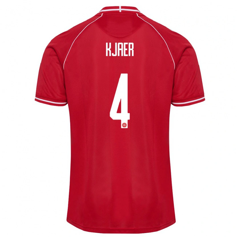 Danxen Niño Camiseta Dinamarca Simon Kjaer #4 Rojo Blanco 1ª Equipación 26-28 La Camisa