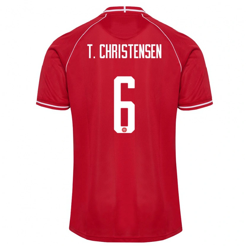 Danxen Niño Camiseta Dinamarca Tristan Christensen #6 Rojo Blanco 1ª Equipación 26-28 La Camisa