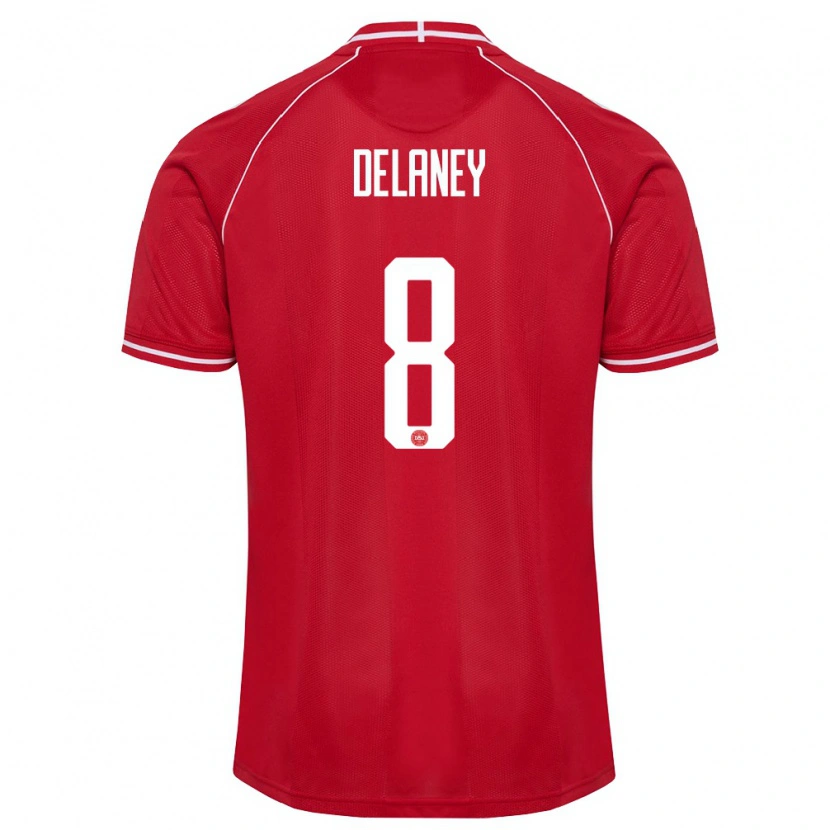 Danxen Niño Camiseta Dinamarca Thomas Delaney #8 Rojo Blanco 1ª Equipación 26-28 La Camisa