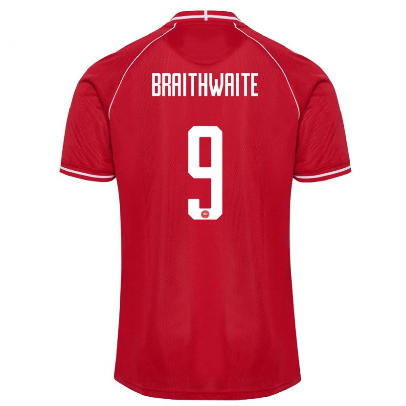 Danxen Niño Camiseta Dinamarca Martin Braithwaite #9 Rojo Blanco 1ª Equipación 26-28 La Camisa