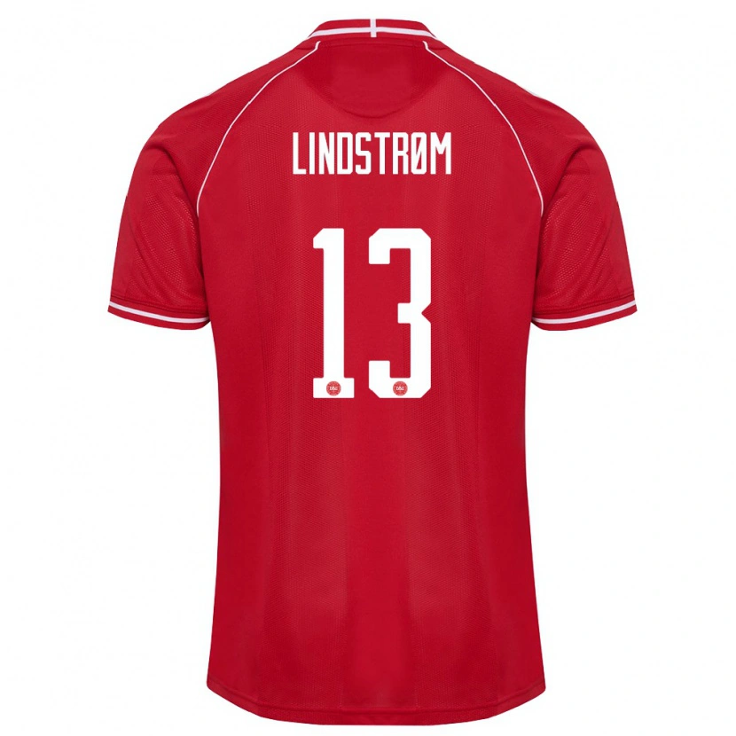 Danxen Niño Camiseta Dinamarca Jesper Lindstrøm #13 Rojo Blanco 1ª Equipación 26-28 La Camisa