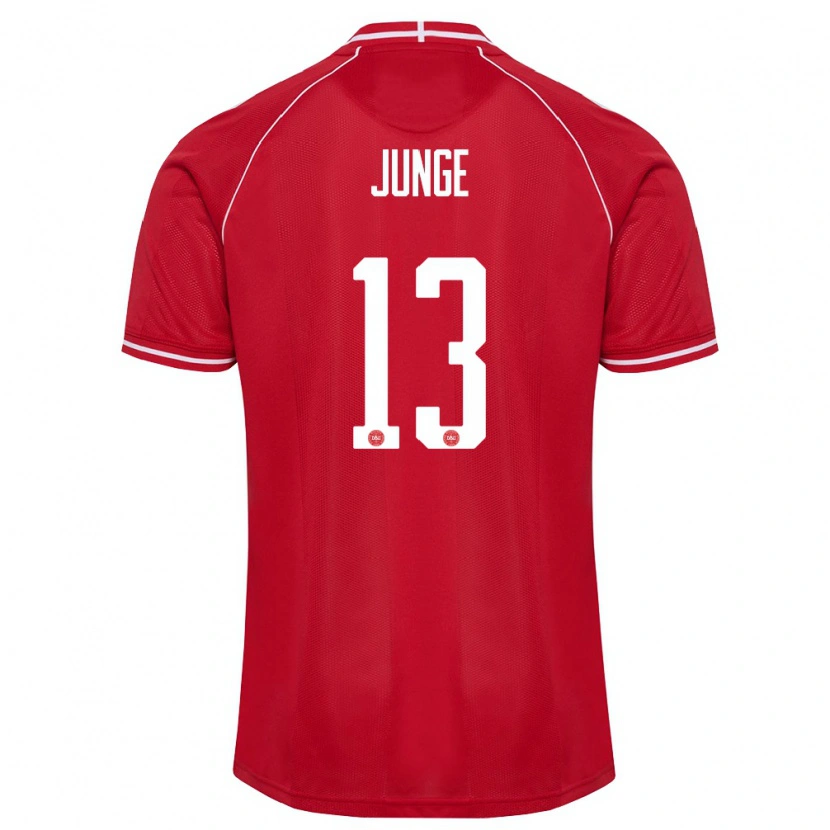 Danxen Niño Camiseta Dinamarca Sofie Junge #13 Rojo Blanco 1ª Equipación 26-28 La Camisa