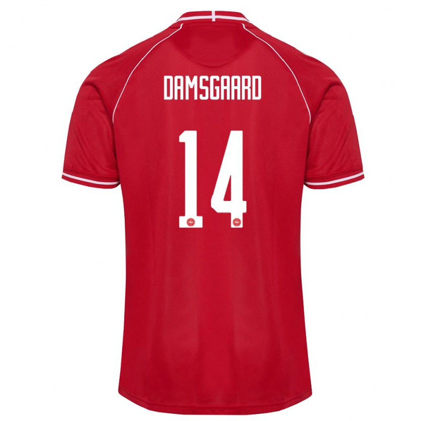 Danxen Niño Camiseta Dinamarca Mikkel Damsgaard #14 Rojo Blanco 1ª Equipación 26-28 La Camisa