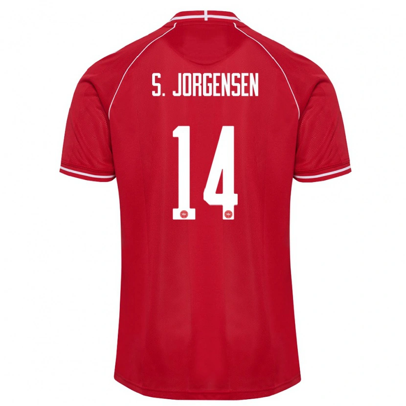 Danxen Niño Camiseta Dinamarca Sebastian Jorgensen #14 Rojo Blanco 1ª Equipación 26-28 La Camisa