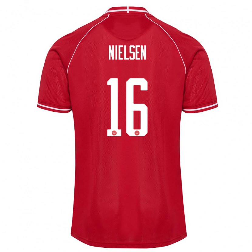 Danxen Niño Camiseta Dinamarca Magnus Nielsen #16 Rojo Blanco 1ª Equipación 26-28 La Camisa