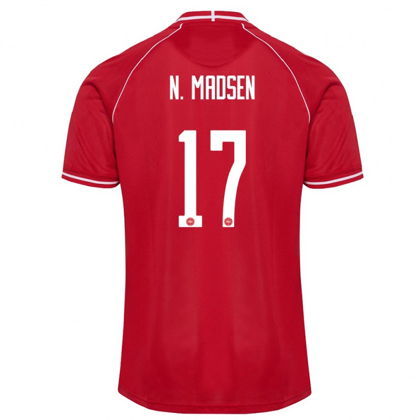 Danxen Niño Camiseta Dinamarca Nicolas Madsen #17 Rojo Blanco 1ª Equipación 26-28 La Camisa