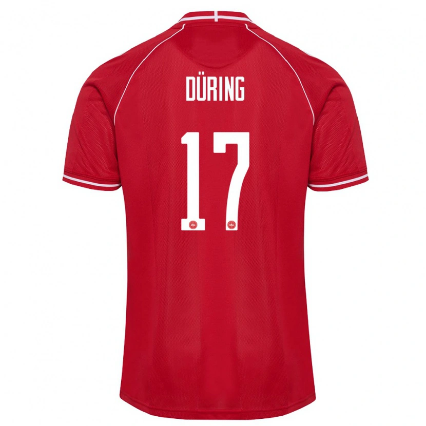 Danxen Niño Camiseta Dinamarca Rasmus Düring #17 Rojo Blanco 1ª Equipación 26-28 La Camisa