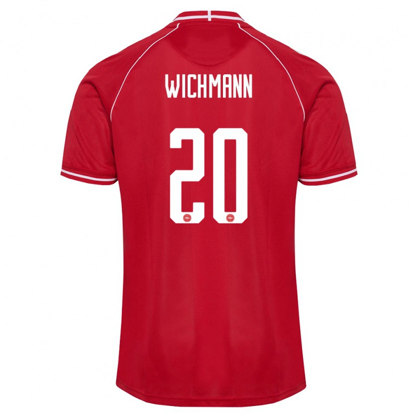 Danxen Niño Camiseta Dinamarca Julius Wichmann #20 Rojo Blanco 1ª Equipación 26-28 La Camisa