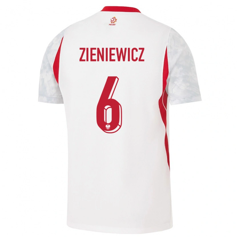 Danxen Niño Camiseta Polonia Wiktoria Zieniewicz #6 Blanco Rojo Gris 1ª Equipación 26-28 La Camisa