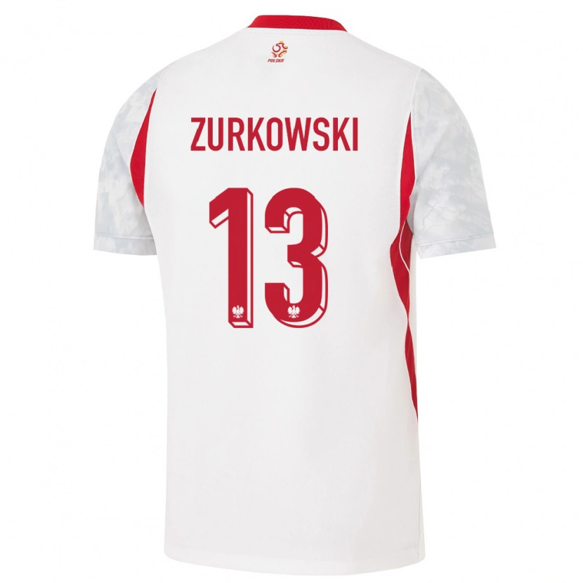 Danxen Niño Camiseta Polonia Szymon Zurkowski #13 Blanco Rojo Gris 1ª Equipación 26-28 La Camisa