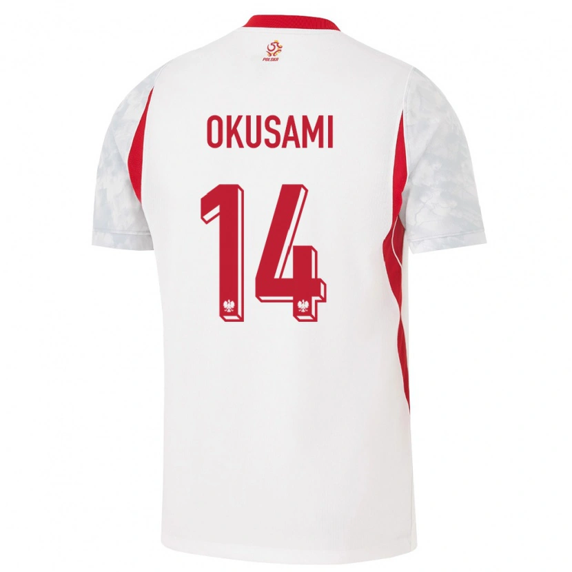 Danxen Niño Camiseta Polonia Jakub Okusami #14 Blanco Rojo Gris 1ª Equipación 26-28 La Camisa
