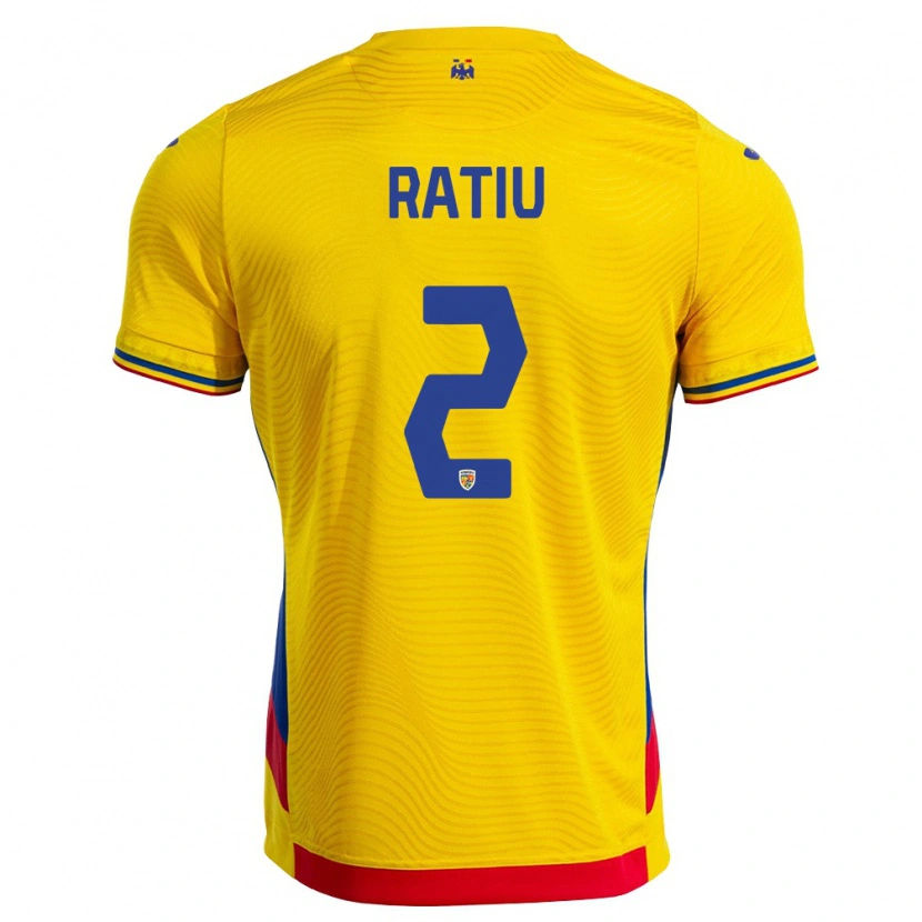 Danxen Niño Camiseta Rumania Andrei Rațiu #2 Amarillo Rojo 1ª Equipación 26-28 La Camisa