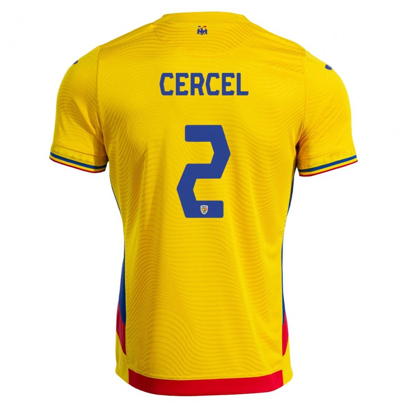 Danxen Niño Camiseta Rumania Ionuț Cercel #2 Amarillo Rojo 1ª Equipación 26-28 La Camisa