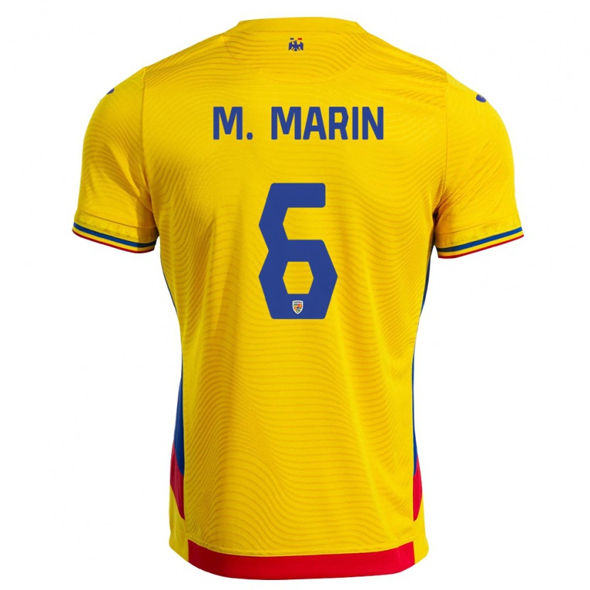 Danxen Niño Camiseta Rumania Marius Marin #6 Amarillo Rojo 1ª Equipación 26-28 La Camisa