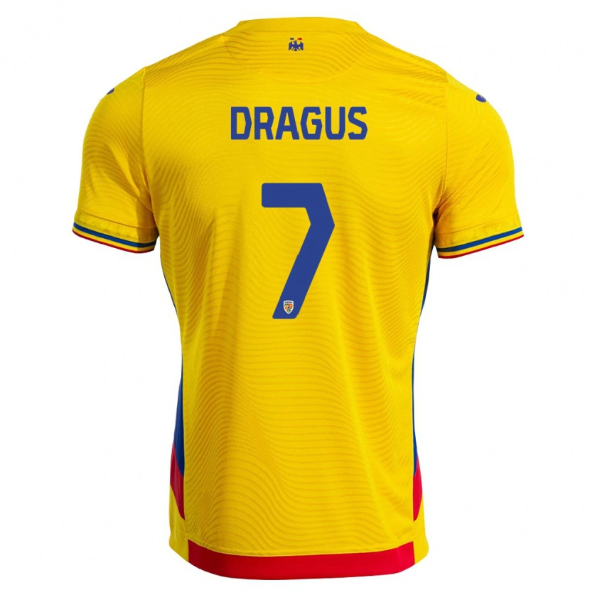 Danxen Niño Camiseta Rumania Denis Drăguș #7 Amarillo Rojo 1ª Equipación 26-28 La Camisa