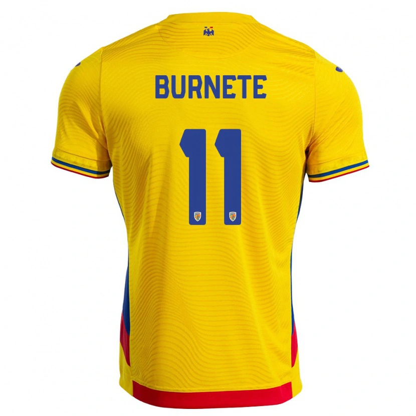 Danxen Niño Camiseta Rumania Rareș Burnete #11 Amarillo Rojo 1ª Equipación 26-28 La Camisa