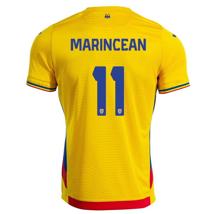 Danxen Niño Camiseta Rumania Răzvan Marincean #11 Amarillo Rojo 1ª Equipación 26-28 La Camisa