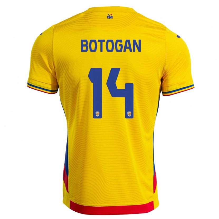 Danxen Niño Camiseta Rumania Alin Boțogan #14 Amarillo Rojo 1ª Equipación 26-28 La Camisa
