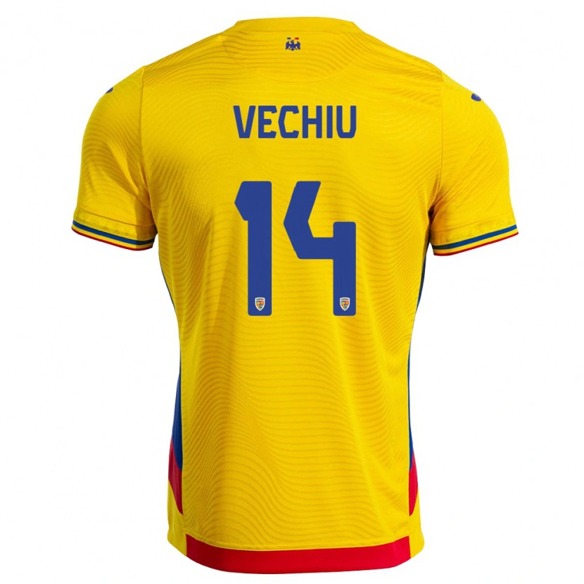 Danxen Niño Camiseta Rumania Christian Vechiu #14 Amarillo Rojo 1ª Equipación 26-28 La Camisa
