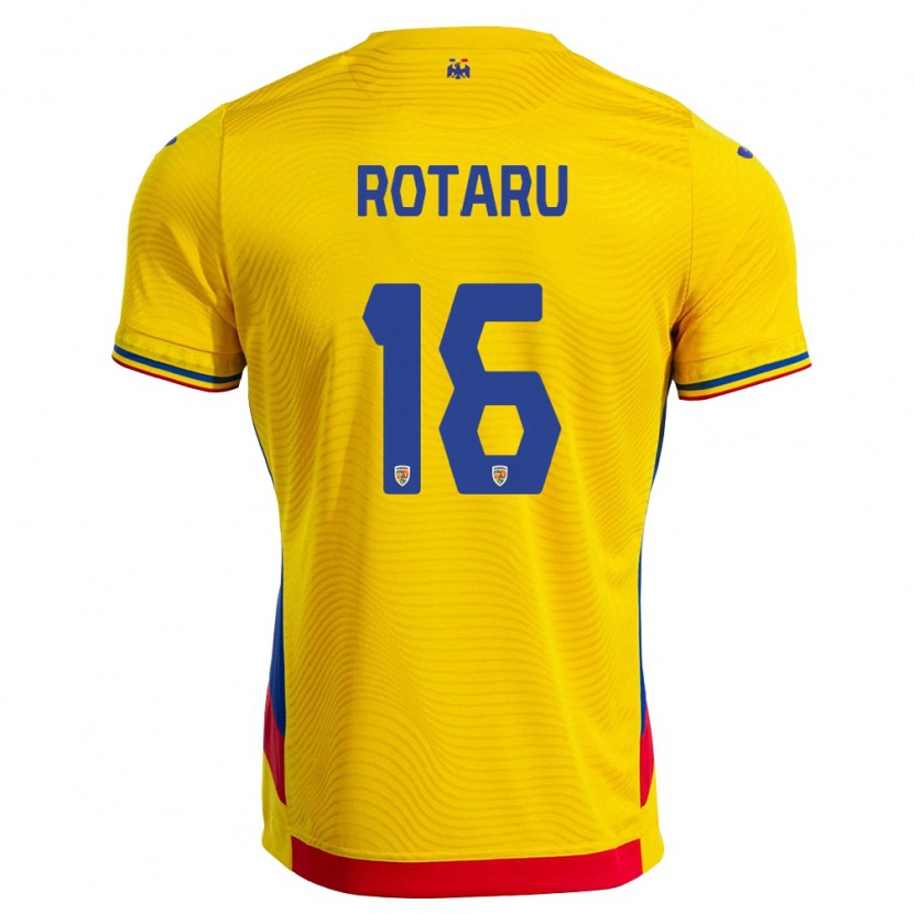 Danxen Niño Camiseta Rumania Ștefan Rotaru #16 Amarillo Rojo 1ª Equipación 26-28 La Camisa