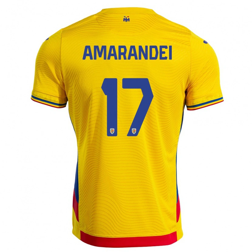 Danxen Niño Camiseta Rumania Ștefan Amarandei #17 Amarillo Rojo 1ª Equipación 26-28 La Camisa