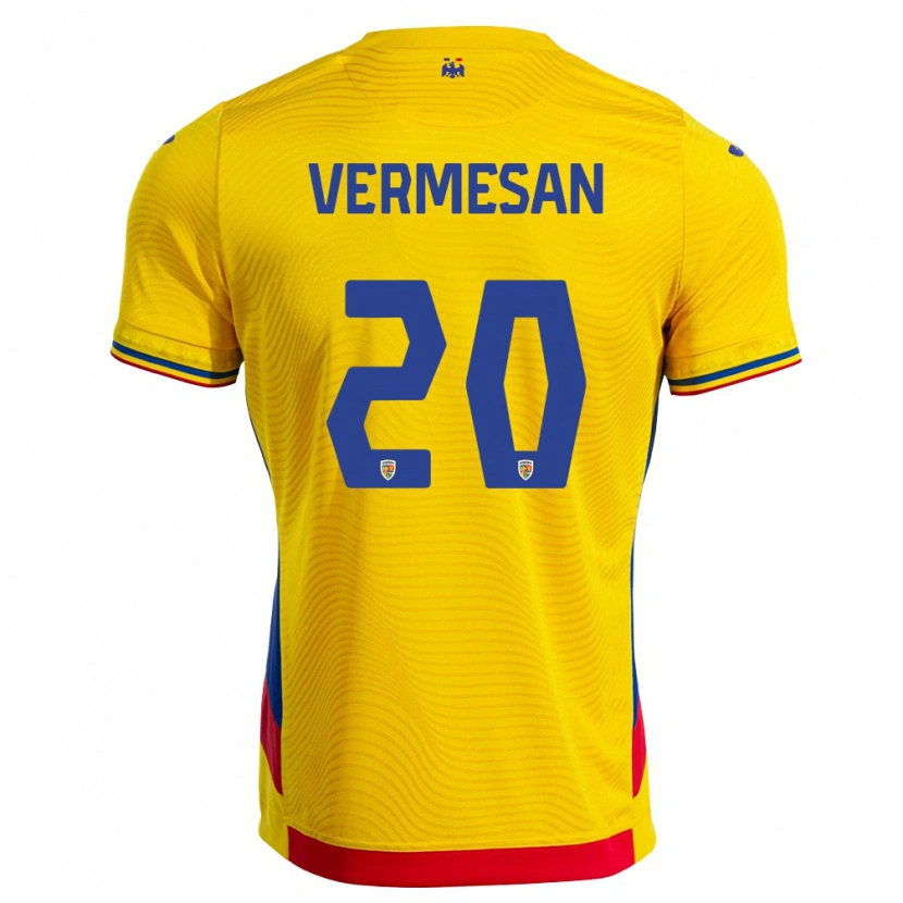 Danxen Niño Camiseta Rumania Ioan Vermeșan #20 Amarillo Rojo 1ª Equipación 26-28 La Camisa