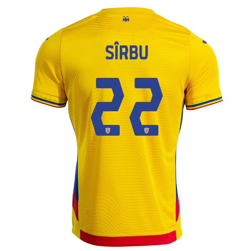 Danxen Niño Camiseta Rumania Dan Sîrbu #22 Amarillo Rojo 1ª Equipación 26-28 La Camisa