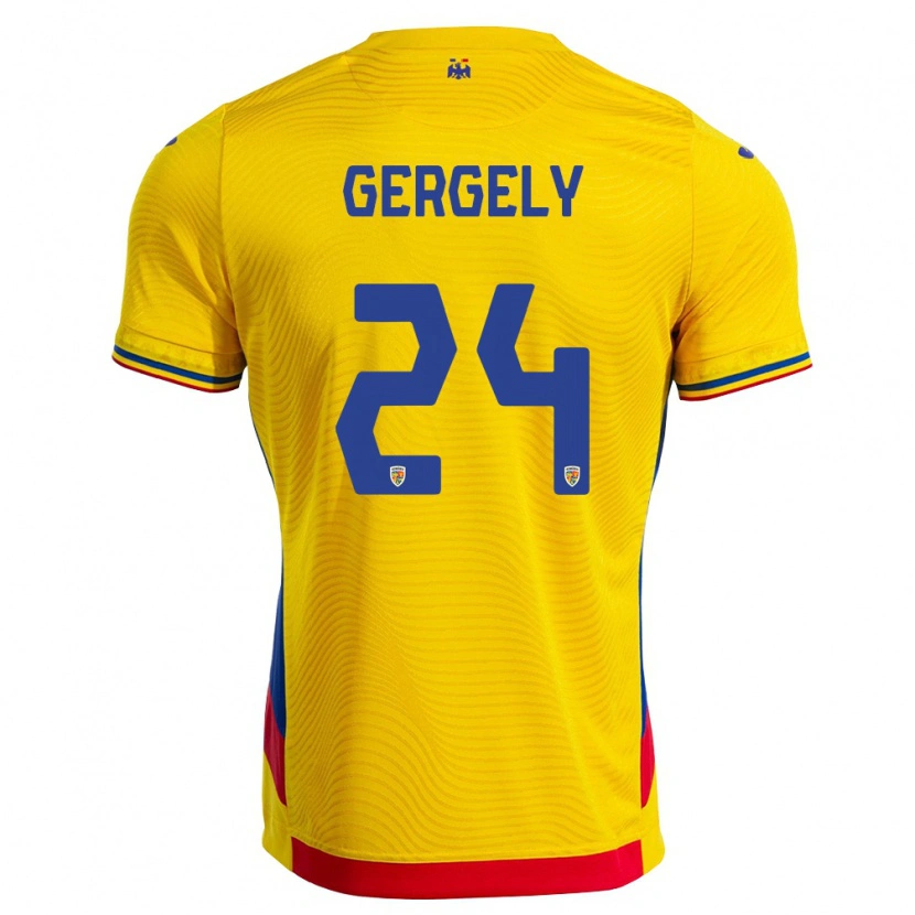 Danxen Niño Camiseta Rumania Botond Gergely #24 Amarillo Rojo 1ª Equipación 26-28 La Camisa