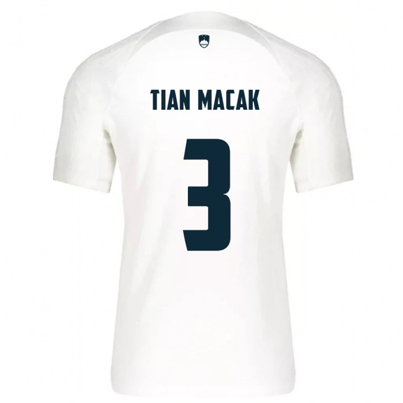 Danxen Niño Camiseta Eslovenia Tian Macak #3 Blanco Azul 1ª Equipación 26-28 La Camisa