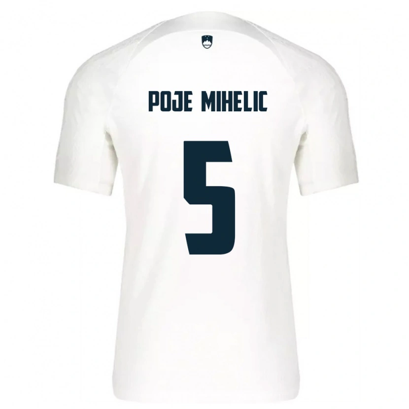Danxen Niño Camiseta Eslovenia Naja Poje Mihelič #5 Blanco Azul 1ª Equipación 26-28 La Camisa