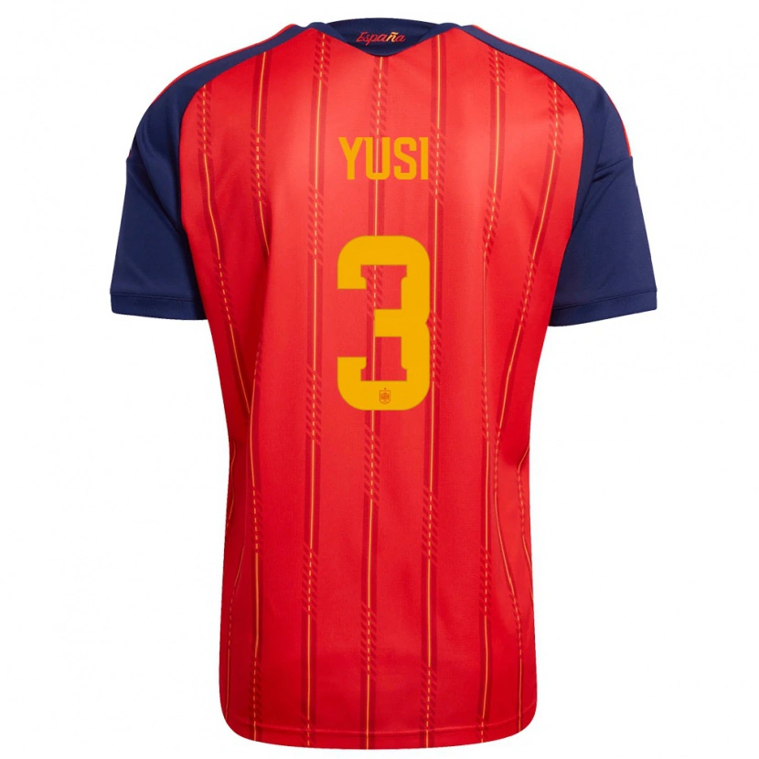 Danxen Niño Camiseta España Yusi #3 Rojo Marino Amarillo 1ª Equipación 26-28 La Camisa