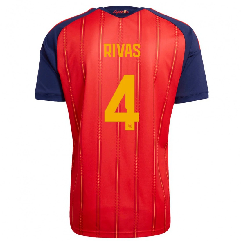 Danxen Niño Camiseta España Mario Rivas #4 Rojo Marino Amarillo 1ª Equipación 26-28 La Camisa