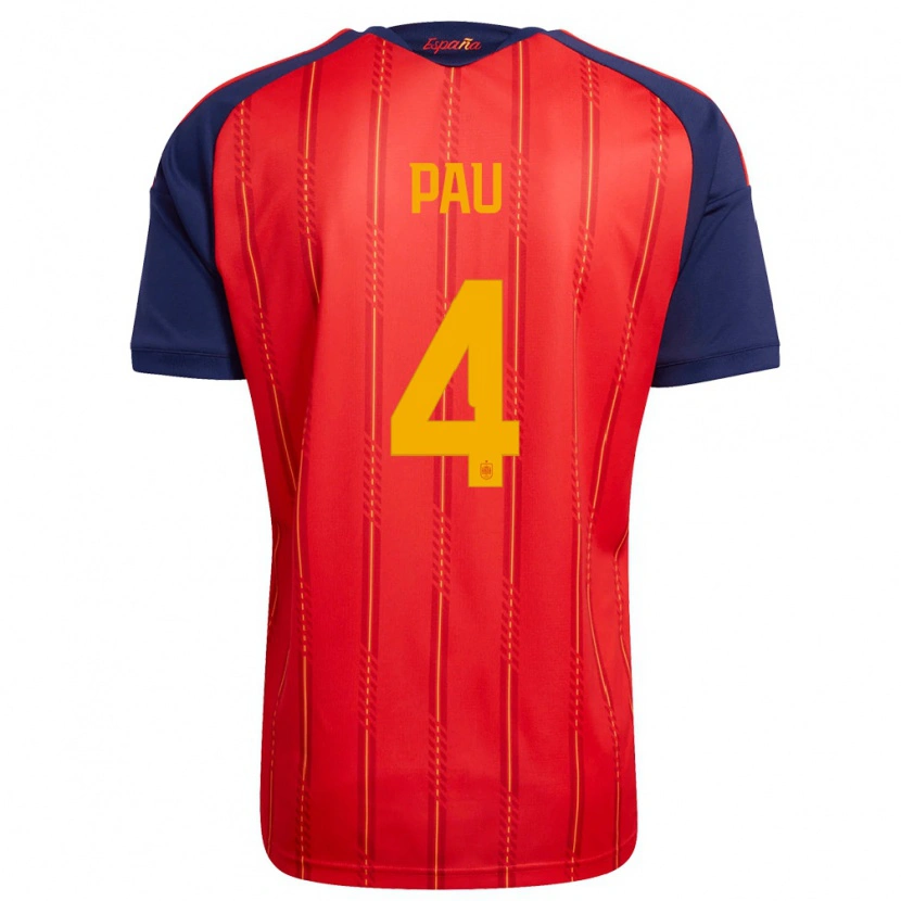 Danxen Niño Camiseta España Pau Torres #4 Rojo Marino Amarillo 1ª Equipación 26-28 La Camisa
