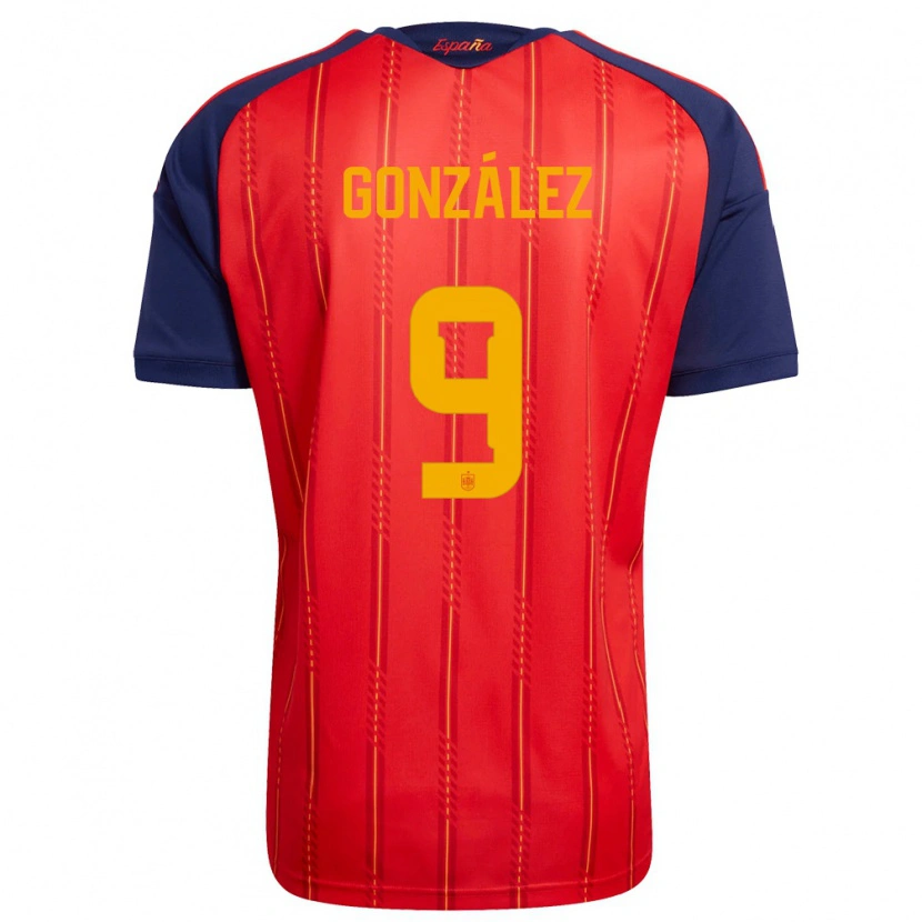 Danxen Niño Camiseta España Esther Gonzalez #9 Rojo Marino Amarillo 1ª Equipación 26-28 La Camisa