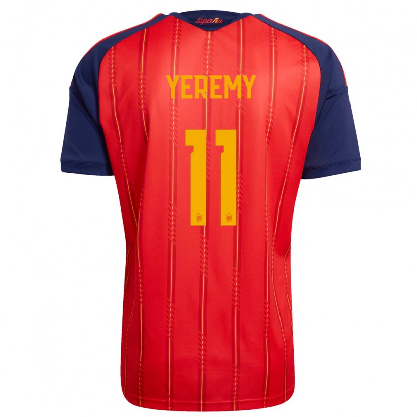 Danxen Niño Camiseta España Yéremy Pino #11 Rojo Marino Amarillo 1ª Equipación 26-28 La Camisa