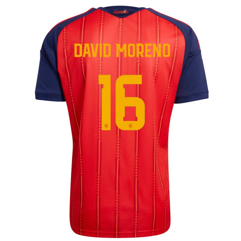 Danxen Niño Camiseta España Antonio David Moreno #16 Rojo Marino Amarillo 1ª Equipación 26-28 La Camisa
