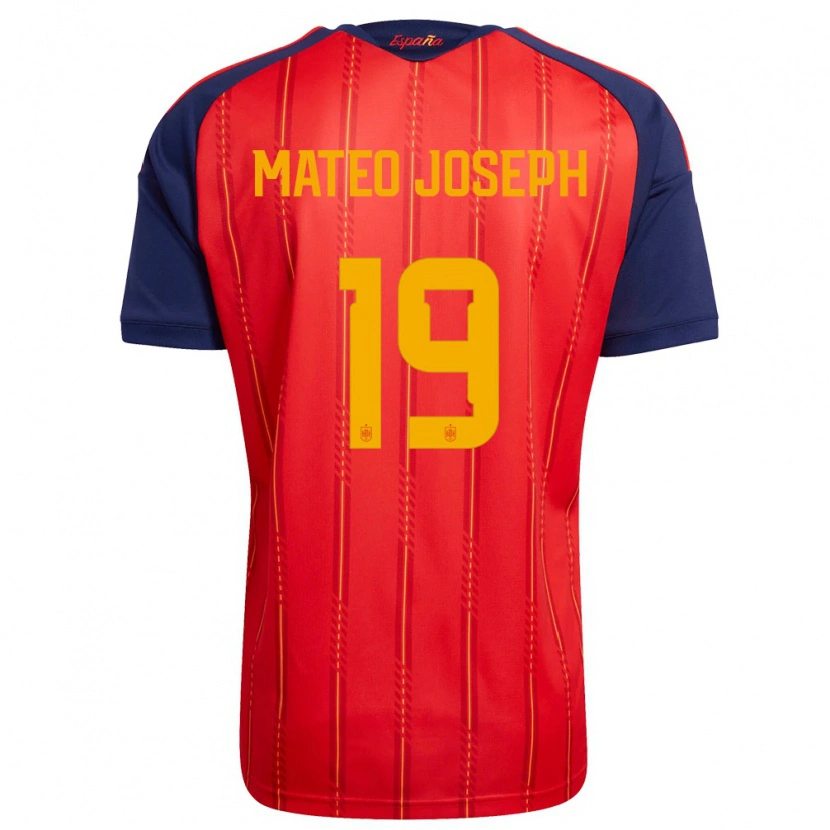 Danxen Niño Camiseta España Mateo Joseph #19 Rojo Marino Amarillo 1ª Equipación 26-28 La Camisa