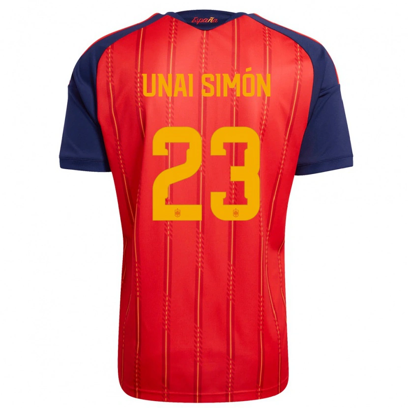 Danxen Niño Camiseta España Unai Simón #23 Rojo Marino Amarillo 1ª Equipación 26-28 La Camisa