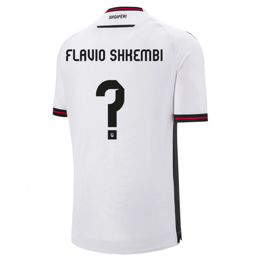 Danxen Niño Camiseta Albania Flavio Shkembi #0 Blanco Negro 2ª Equipación 26-28 La Camisa