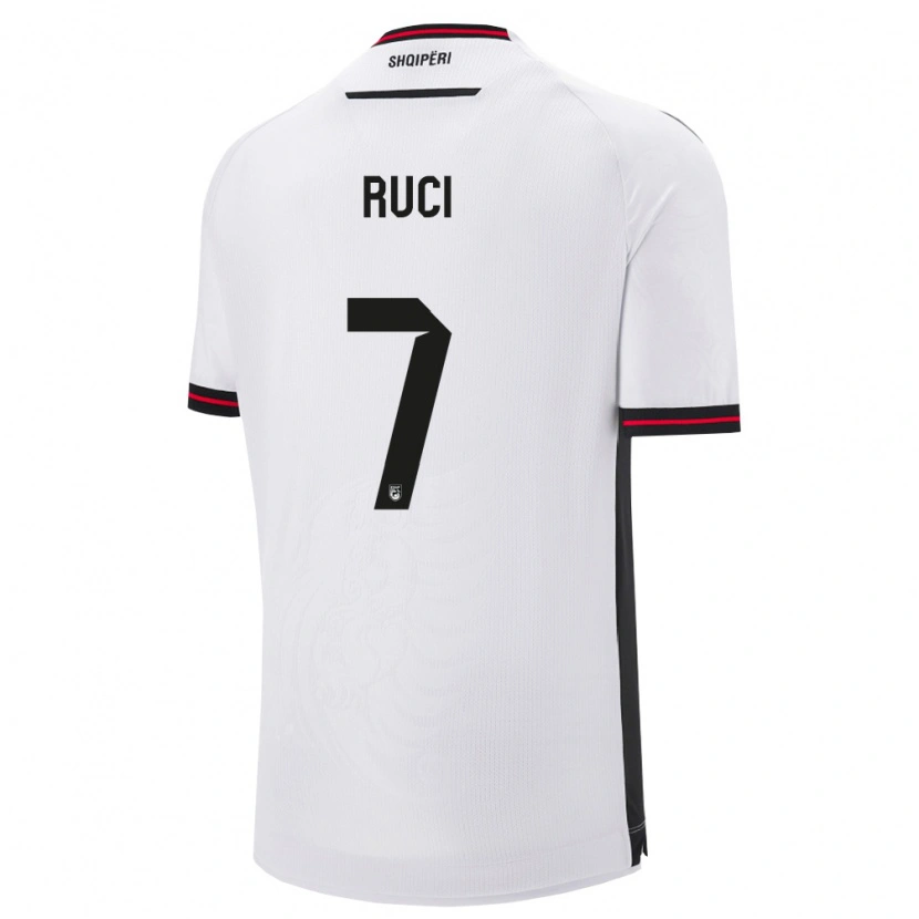 Danxen Niño Camiseta Albania Flamur Ruci #7 Blanco Negro 2ª Equipación 26-28 La Camisa