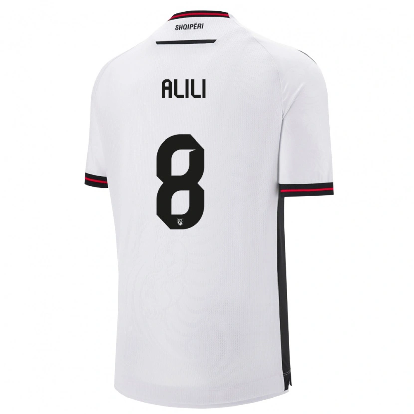 Danxen Niño Camiseta Albania Burak Alili #8 Blanco Negro 2ª Equipación 26-28 La Camisa