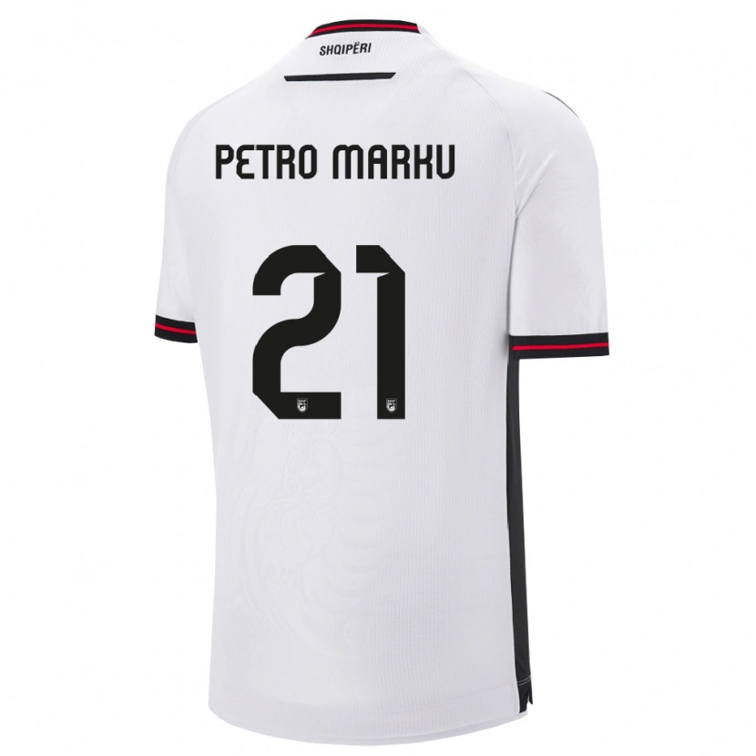 Danxen Niño Camiseta Albania Petro Marku #21 Blanco Negro 2ª Equipación 26-28 La Camisa