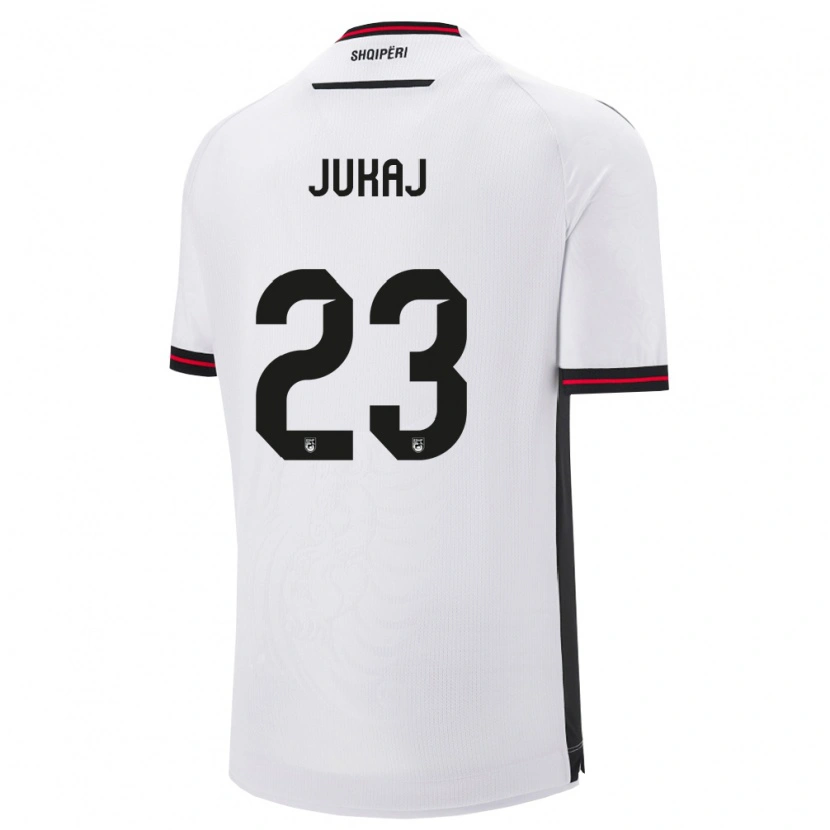Danxen Niño Camiseta Albania Aron Jukaj #23 Blanco Negro 2ª Equipación 26-28 La Camisa