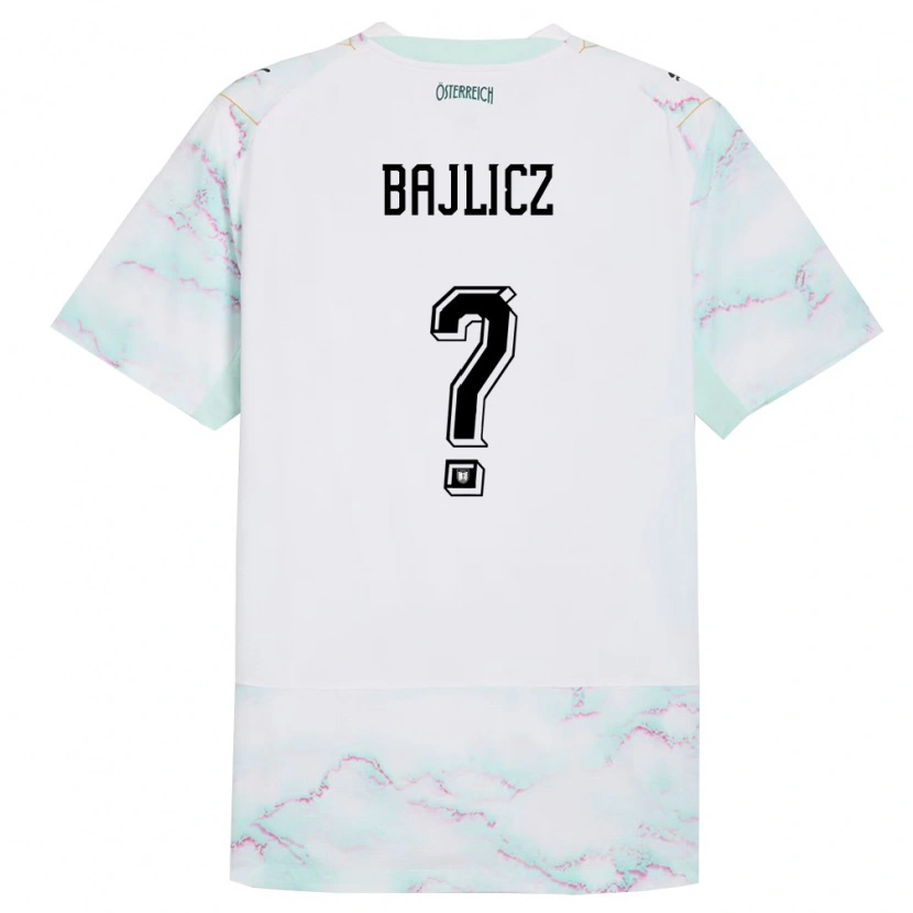 Danxen Niño Camiseta Austria Nicolas Bajlicz #0 Blanco Verde Oro 2ª Equipación 26-28 La Camisa