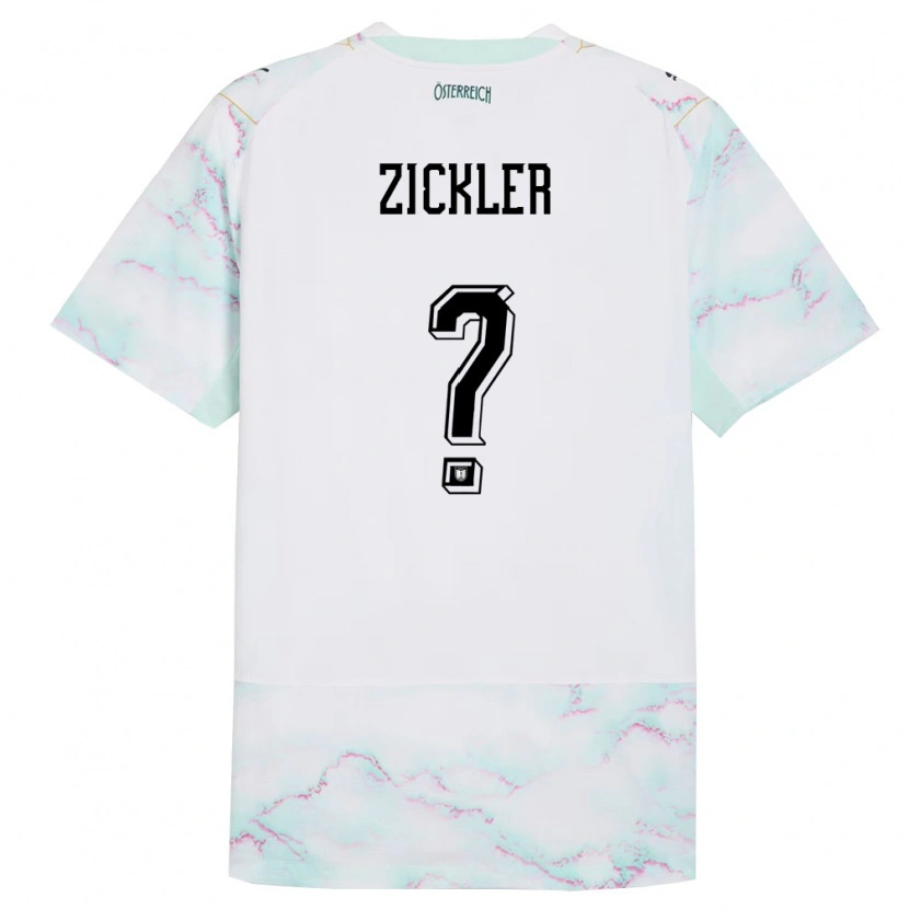 Danxen Niño Camiseta Austria Jakob Zickler #0 Blanco Verde Oro 2ª Equipación 26-28 La Camisa