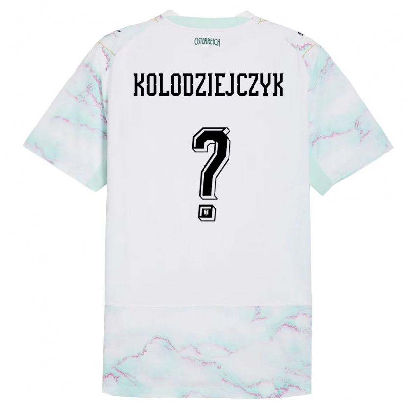 Danxen Niño Camiseta Austria Marek Kolodziejczyk #0 Blanco Verde Oro 2ª Equipación 26-28 La Camisa